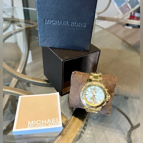 MICHAEL KORS Gold \'Garret\' Chronograph & Crystal Watch Michael Kors Women main image 3